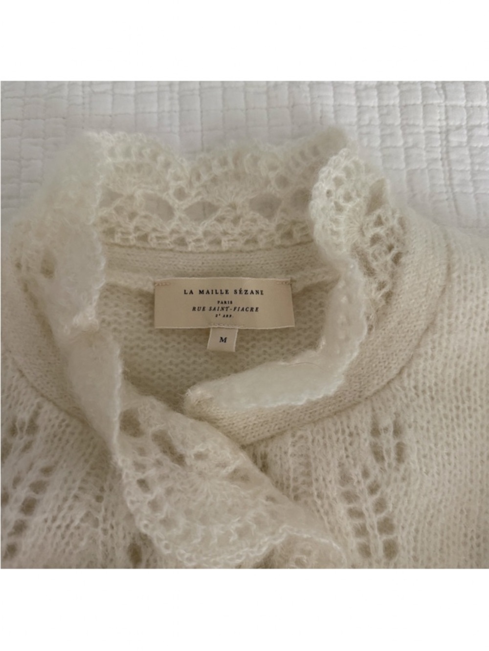 Sézane Cream Lace-Front Knit Cardigan - Picture 2 of 2